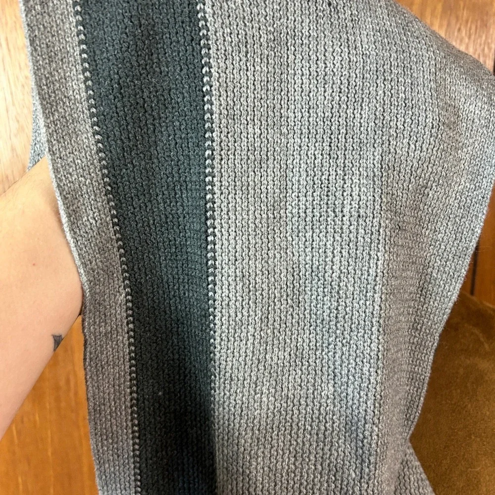 Nautica Striped Scarf Gray‎ Blue Acrylic Fringe Winter Warm Mens Womens